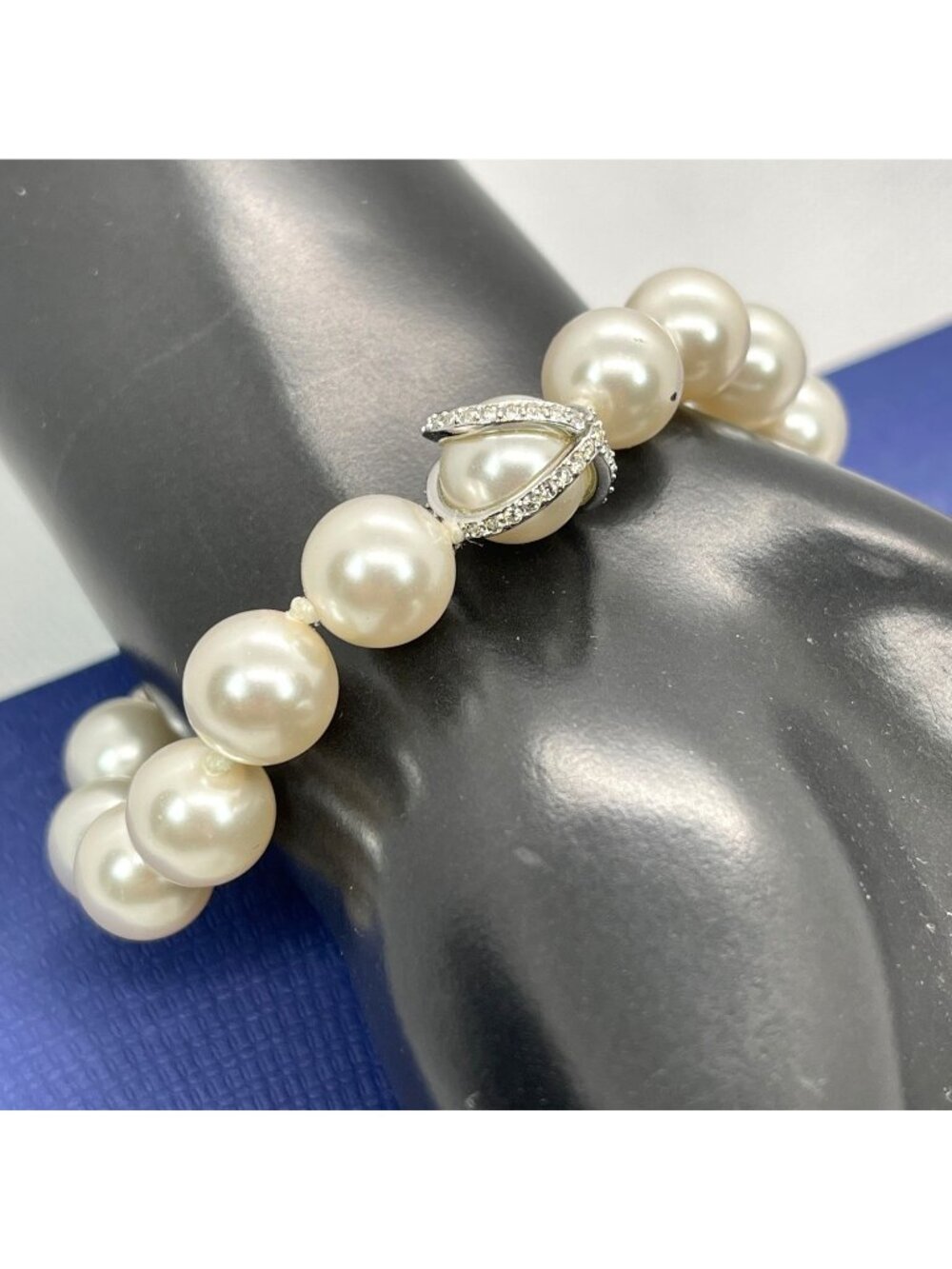Pearl Bead Bracelet Swarovski Crystal Pavé Ring Rhodium Retired Nude Collection - Picture 16 of 16